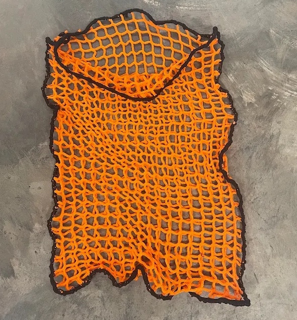 Höpåse 45 mm maska knutlös, 75 cm x 100 cm tråd 5mm orange